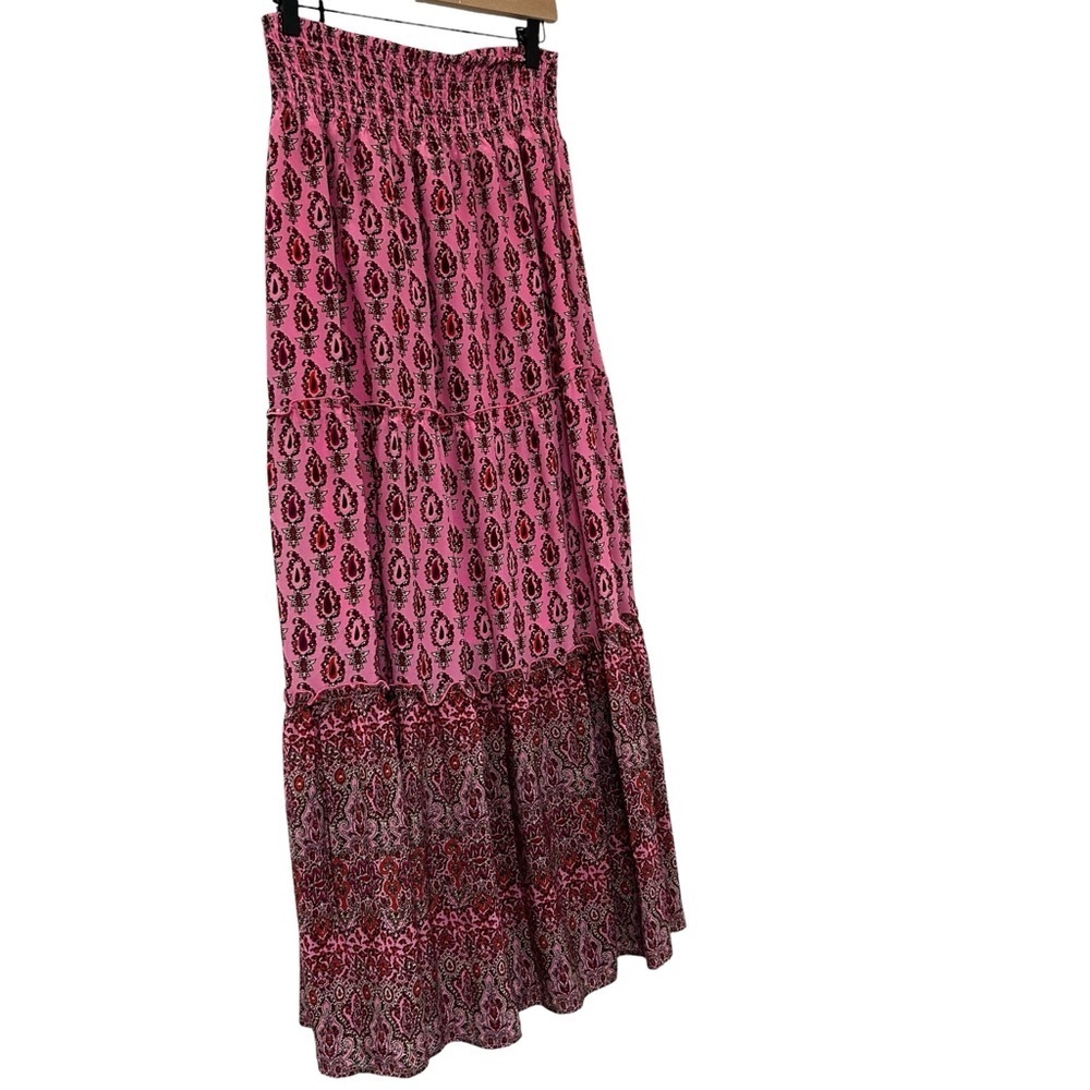 Gold Hawk 100% Silk Maxi Skirt Pink Paisley Size M Prairie Luxury Cottagecore - Picture 4 of 9